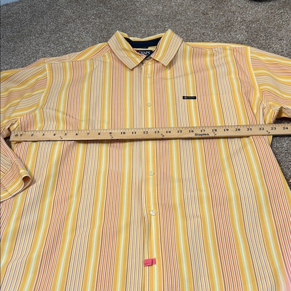 Chaps Men's Shirt in Yellow and Orange Stripes easy care casual button down XXL - Picture 4 of 8
